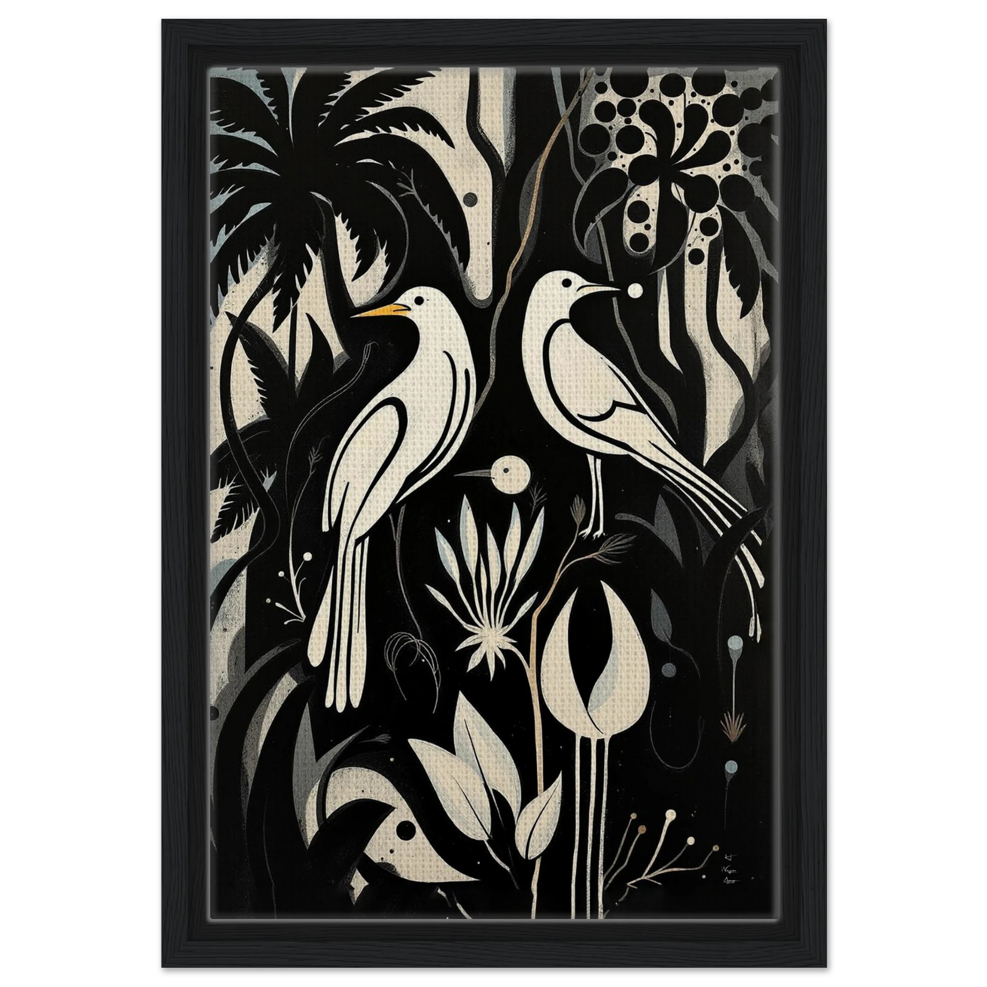 Black & White Minimalist Bird Art Print Black Wood Frame 30x45 cm 12x18″ Framed Canvas