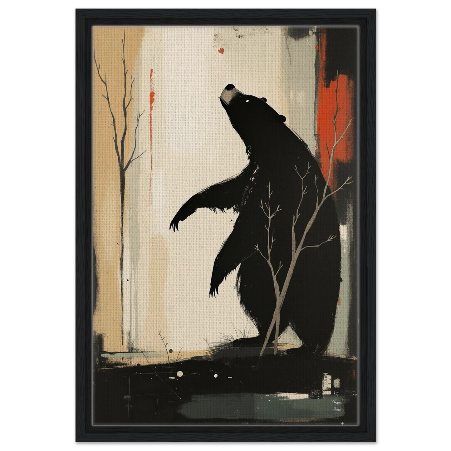 Abstract Bear Wildlife Art Print 40x60 cm 16x24″ Framed Canvas Black Wood Frame