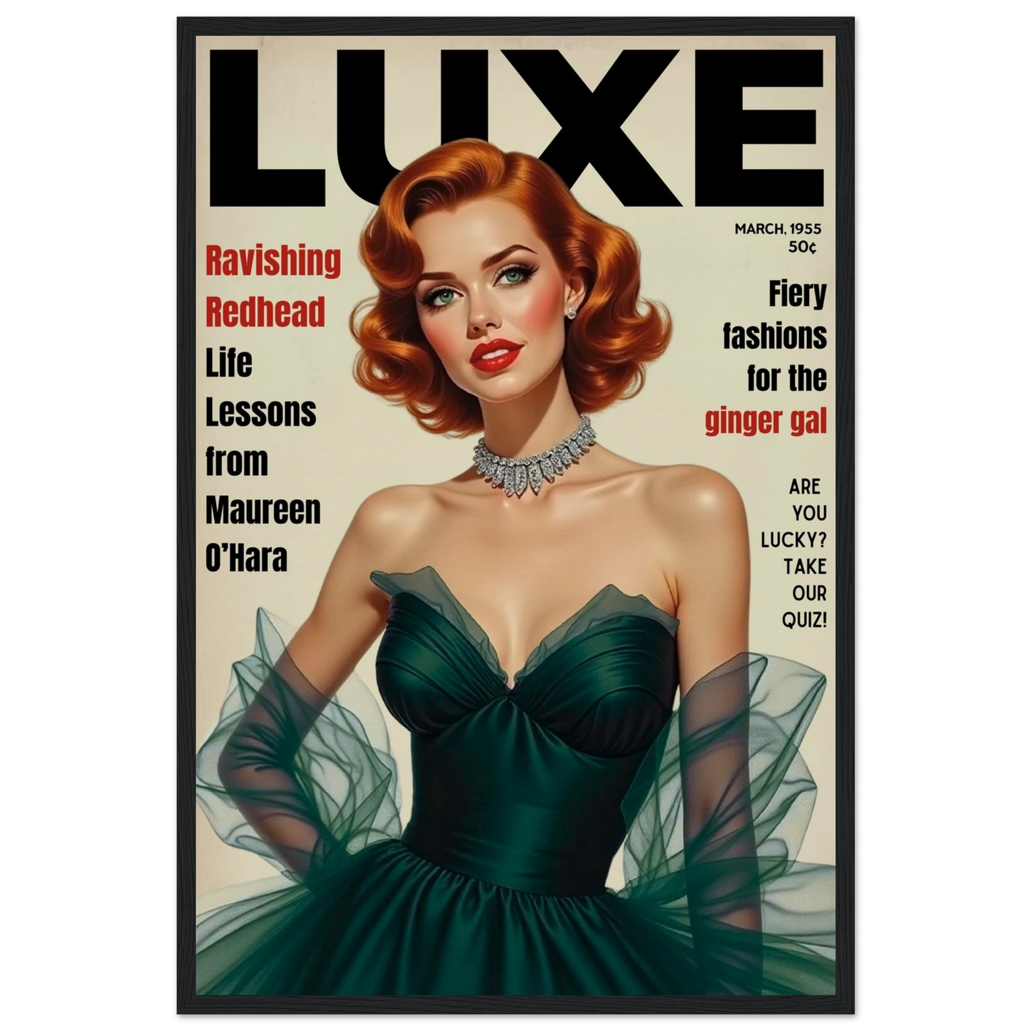 Maureen O'Hara Vintage Fashion Art Poster Print Black Wood Frame 40x60 cm 16x24″ Museum-Quality Matte Paper Wooden Framed Poster