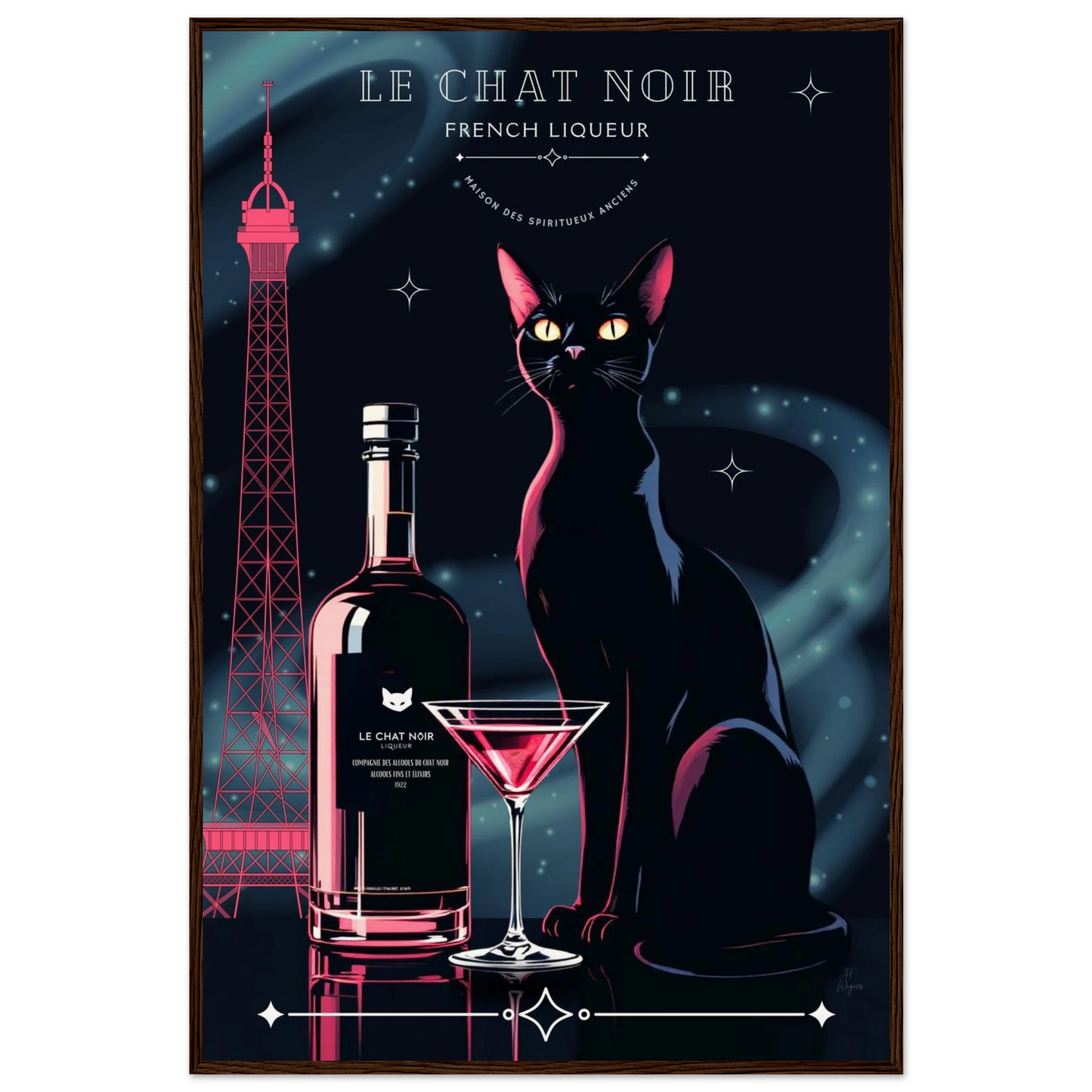 Art Deco Le Chat Noir French Black Cat Art Print 60x90 cm 24x36″ Museum-Quality Matte Paper Wooden Framed Poster Dark wood frame