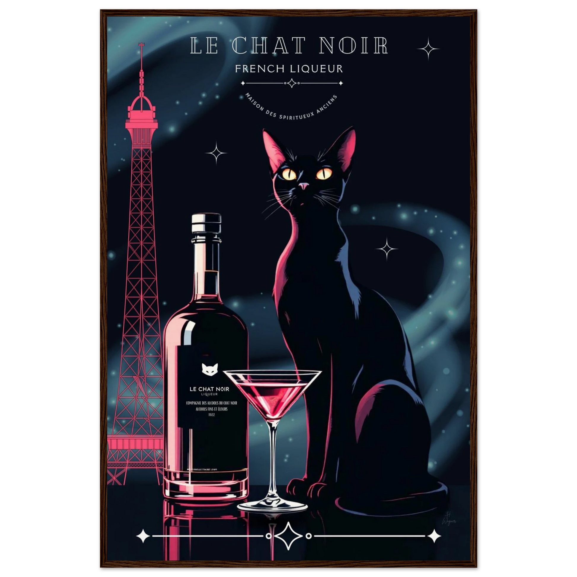 Art Deco Le Chat Noir French Black Cat Art Print 60x90 cm 24x36″ Museum-Quality Matte Paper Wooden Framed Poster Dark wood frame