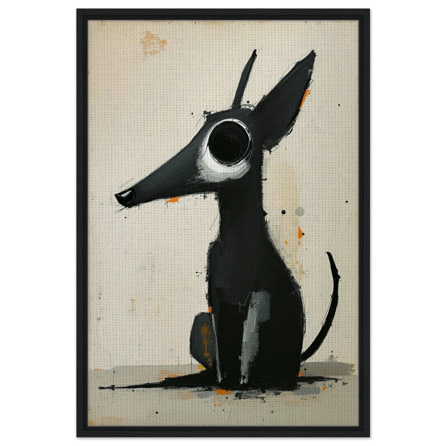 Big Eyed Abstract Dog Fine Art Print Black Wood Frame 60x90 cm 24x36″ Framed Canvas
