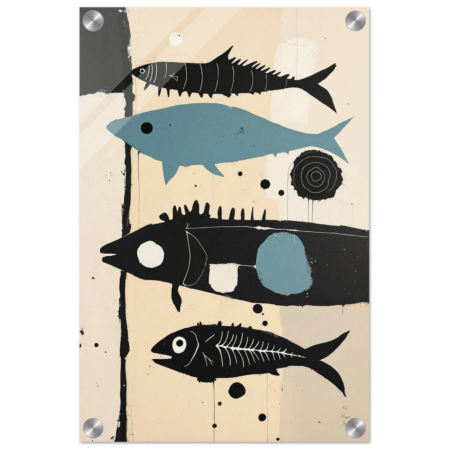 Mid-Century Modern Fish Art Poster Print – Framed Abstract Neutral Wall Decor No Frame 30x45 cm 12x18″ Sleek Acrylic Print