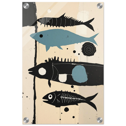 Mid-Century Modern Fish Art Poster Print – Framed Abstract Neutral Wall Decor No Frame 30x45 cm 12x18″ Sleek Acrylic Print