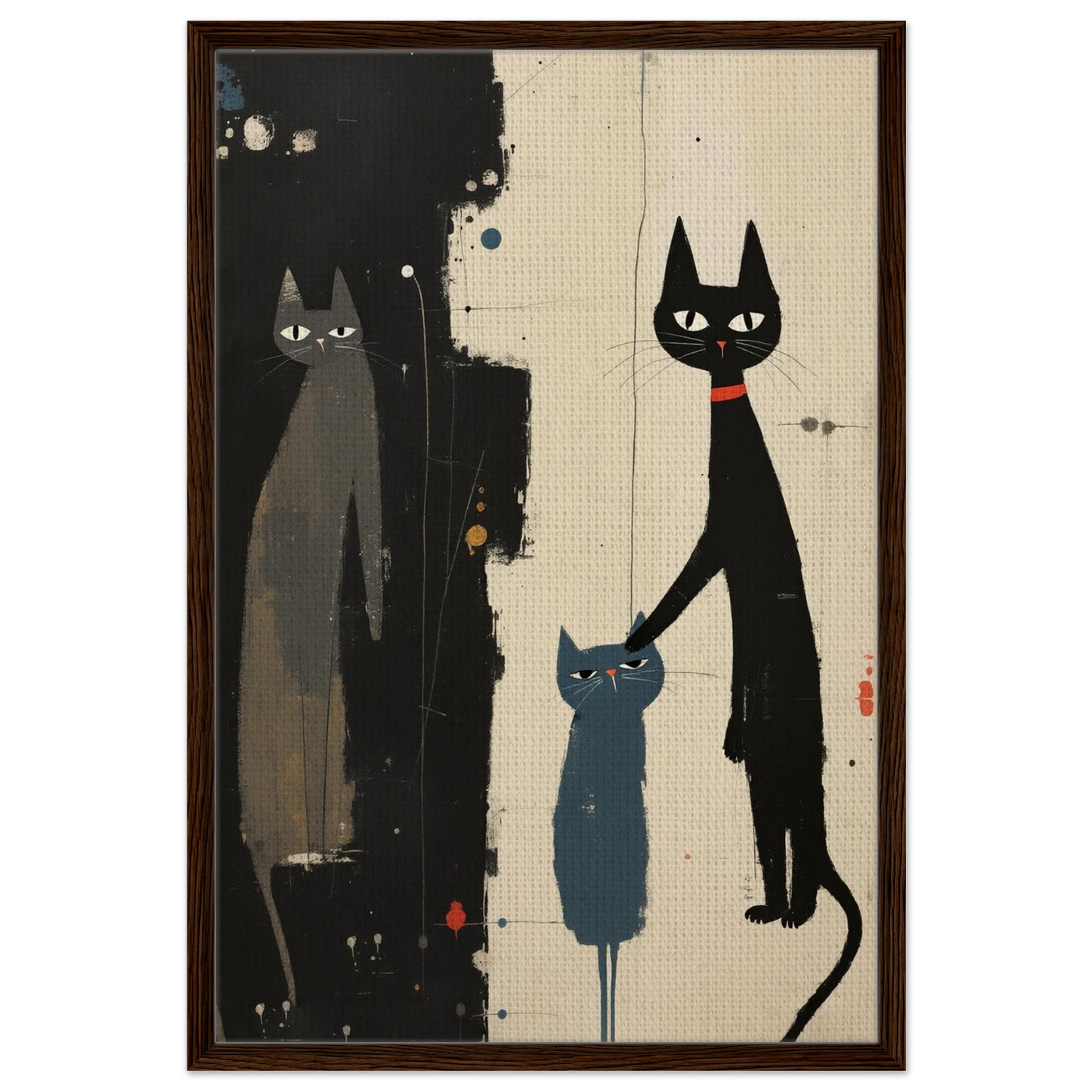 Abstract Cat Family Art Poster Print Dark Brown Wood Frame 60x90 cm 24x36″ Framed Canvas