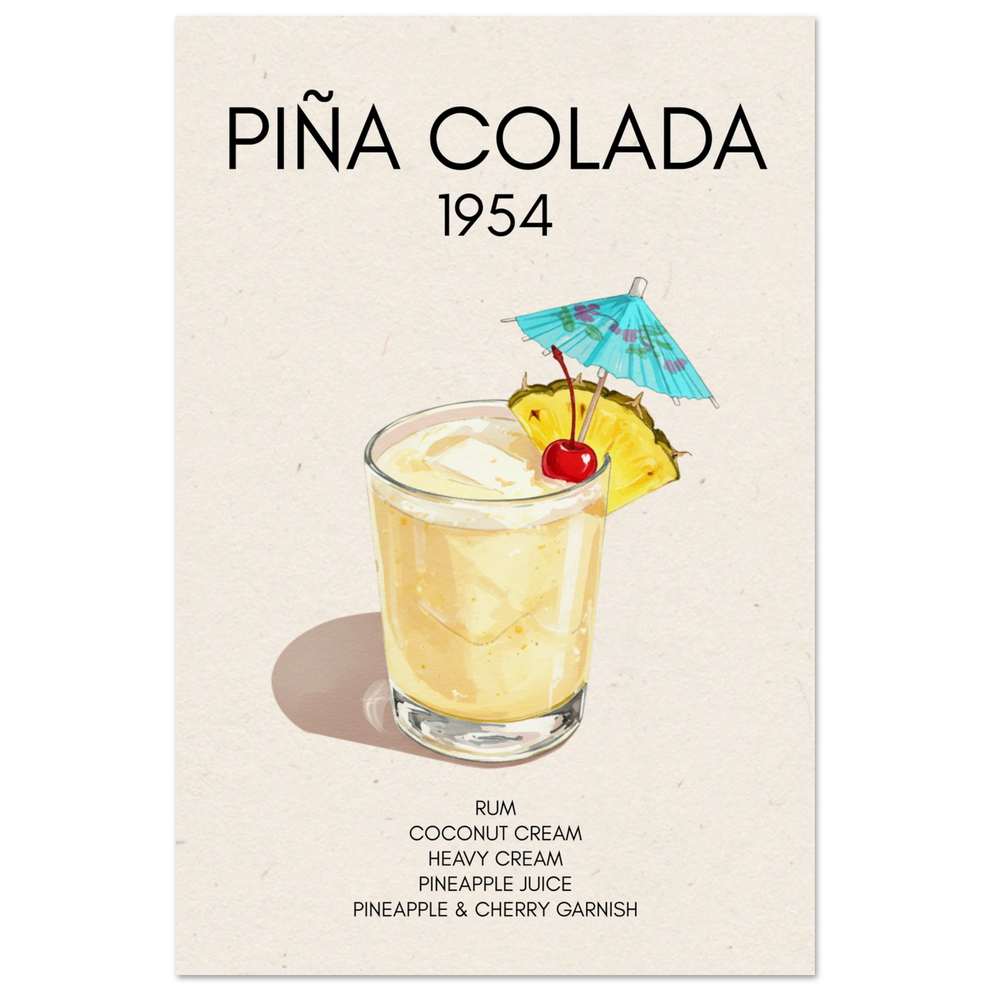 Pina Colada Cocktail Bar Poster Print No Frame 30x45 cm 12x18″ Museum-Quality Matte Paper Poster