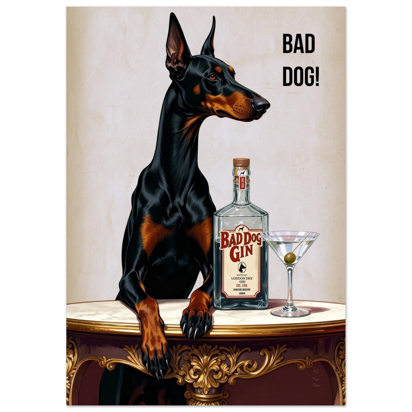 Bad Dog Gin Cocktail Bar Art Print 70x100 cm 28x40″ Classic Matte Poster No Frame