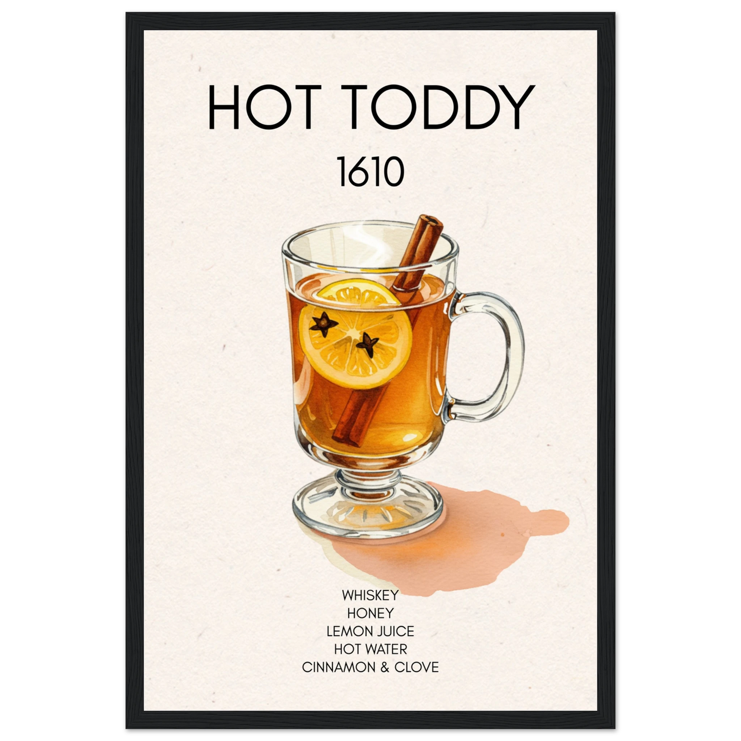 Hot Toddy Cocktail Bar Art Print Black Wood Frame 30x45 cm 12x18″ Classic Matte Paper Wooden Framed Poster