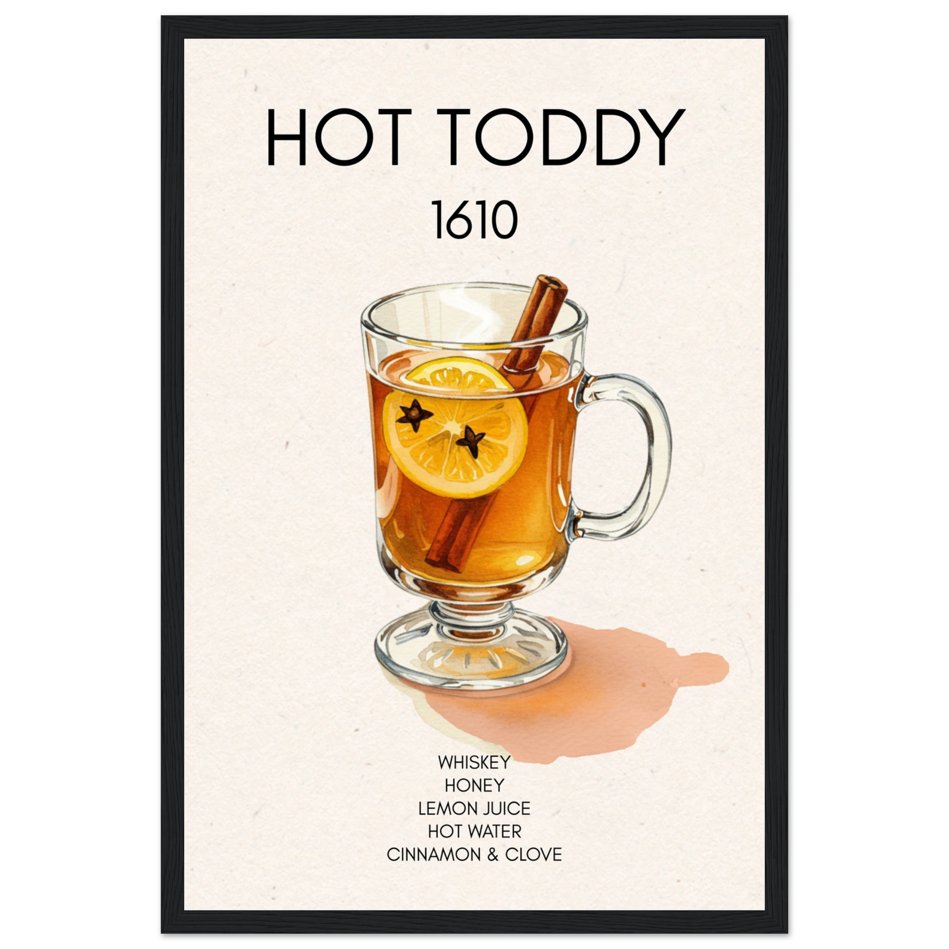 Hot Toddy Cocktail Bar Art Print Black Wood Frame 30x45 cm 12x18″ Classic Matte Paper Wooden Framed Poster