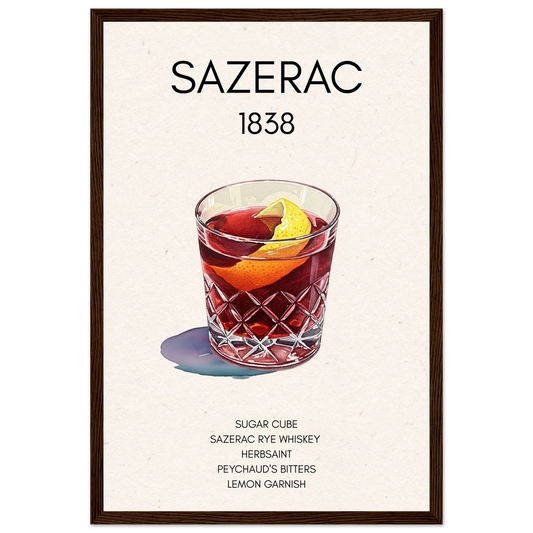 Sazerac Cocktail Bar Poster Print Dark Brown Wood Frame 30x45 cm 12x18″ Classic Matte Paper Wooden Framed Poster