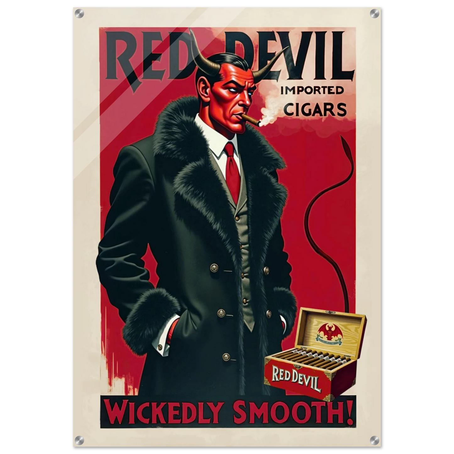 Red Devil Art Deco Cigar Art Print 70x100 cm 28x40″ Sleek Acrylic Print No Frame