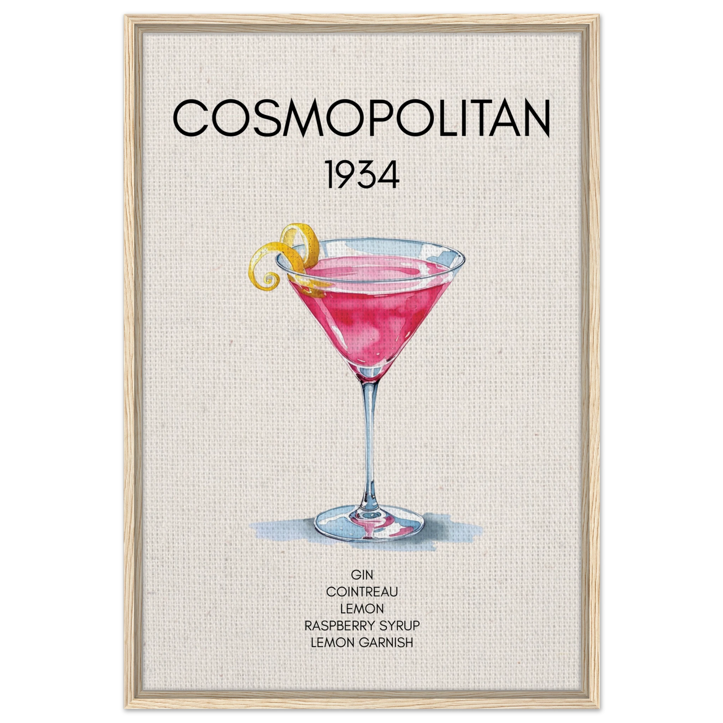 Cosmopolitan Cocktail Bar Poster Print Light Wood Frame 60x90 cm 24x36″ Framed Canvas
