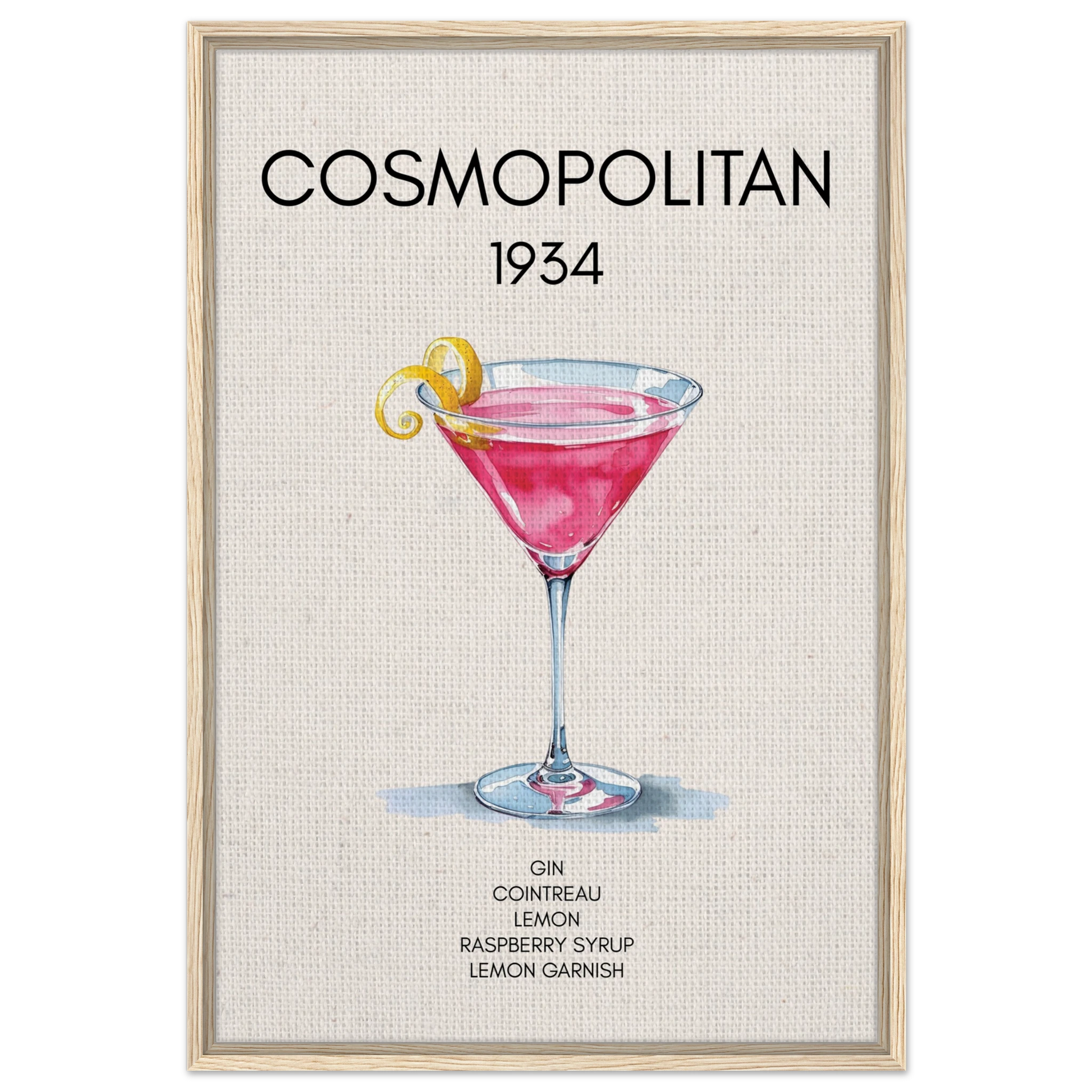 Cosmopolitan Cocktail Bar Art Print Light Wood Frame 60x90 cm 24x36″ Framed Canvas