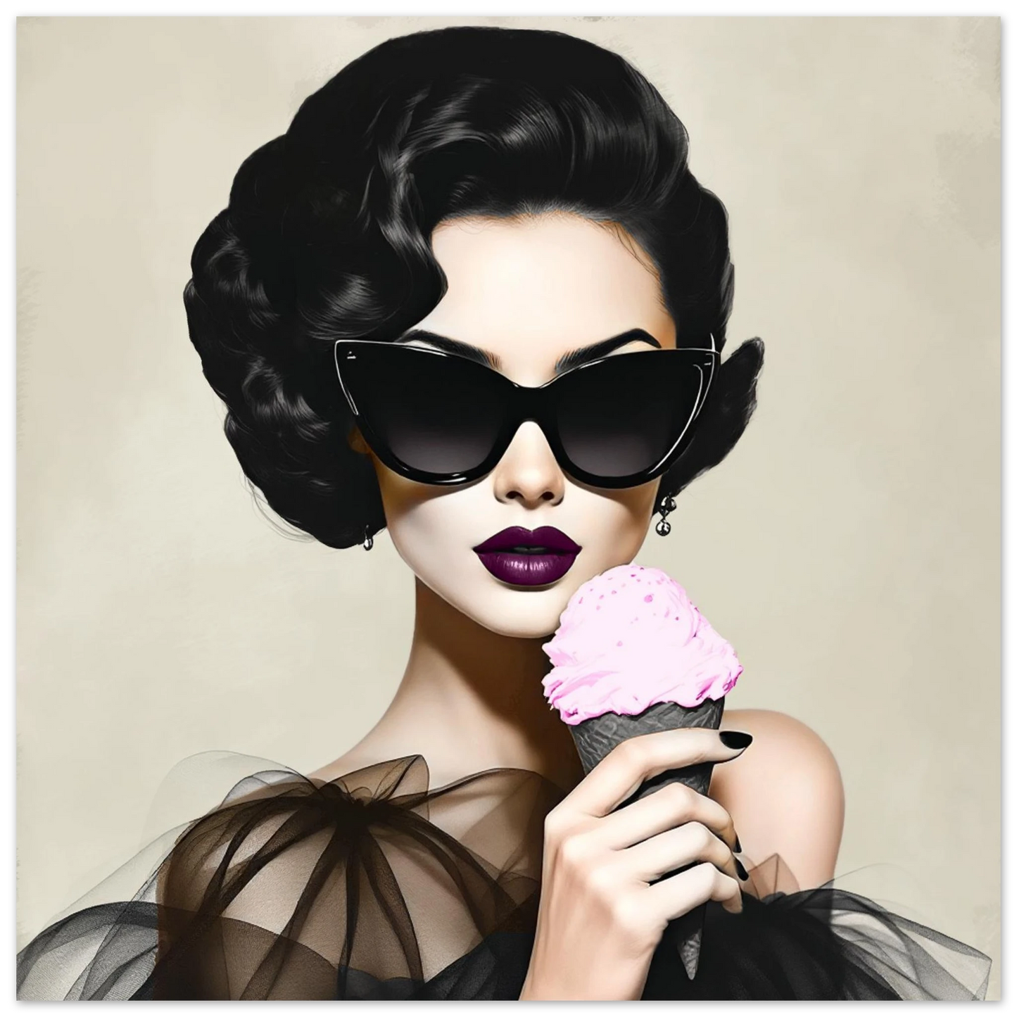 Retro Fashion Model Ice Cream Art Print 30x30 cm 12x12″ Premium Matte Paper Poster