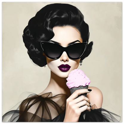 Retro Fashion Model Ice Cream Art Print 30x30 cm 12x12″ Premium Matte Paper Poster