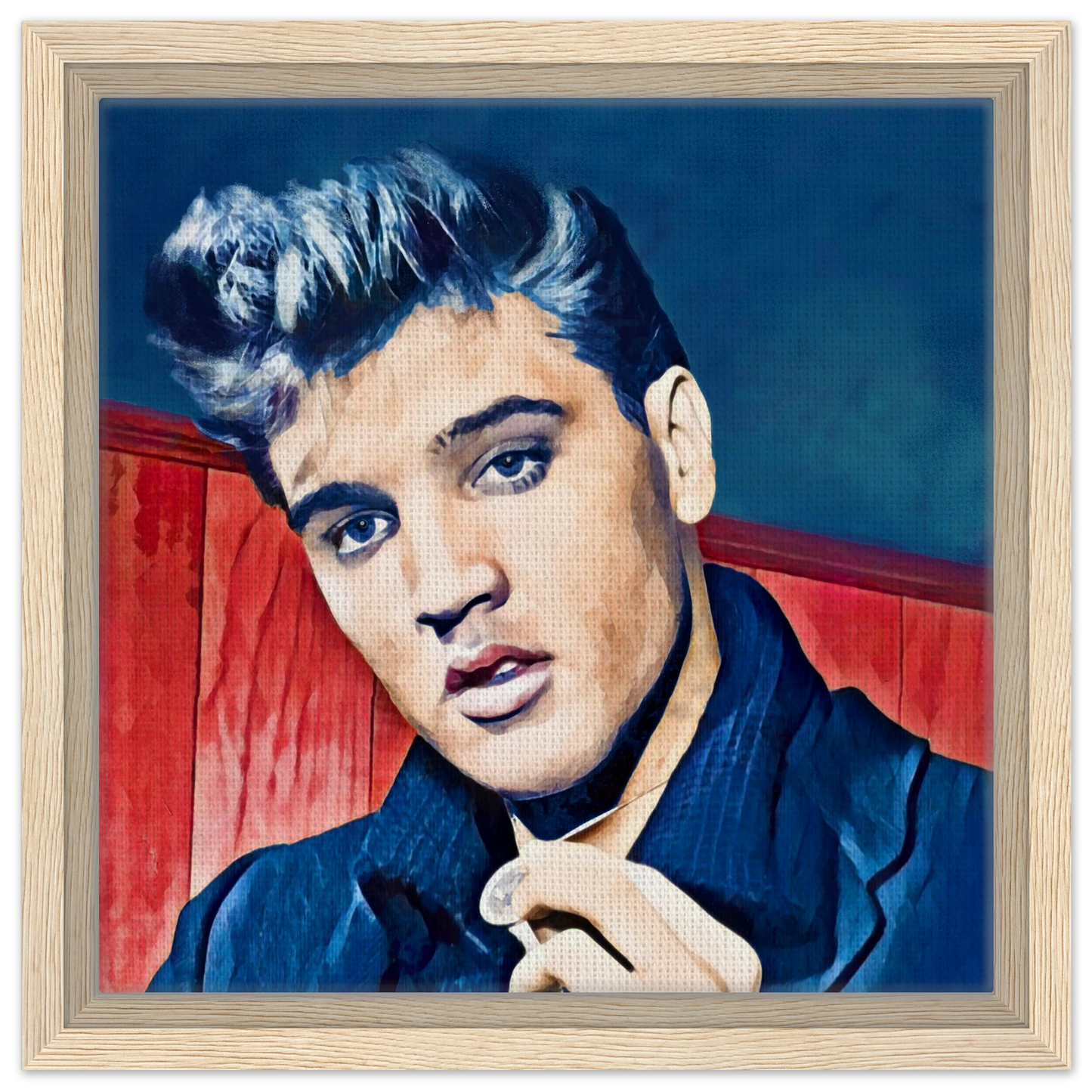 Young Elvis Presley Art Print Light Wood Frame 30x30 cm 12x12″ Framed Canvas