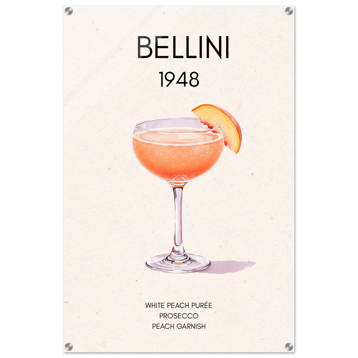 Italian Bellini Cocktail Bar Poster Print 60x90 cm 24x36″ Sleek Acrylic Print No Frame