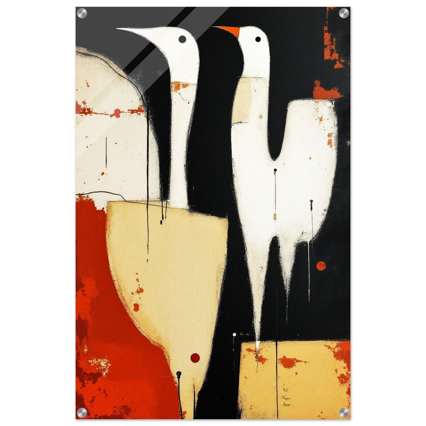 Abstract Neutral Goose Bird Art Print 40x60 cm 16x24″ Museum-Quality Wooden Framed Poster Black frame