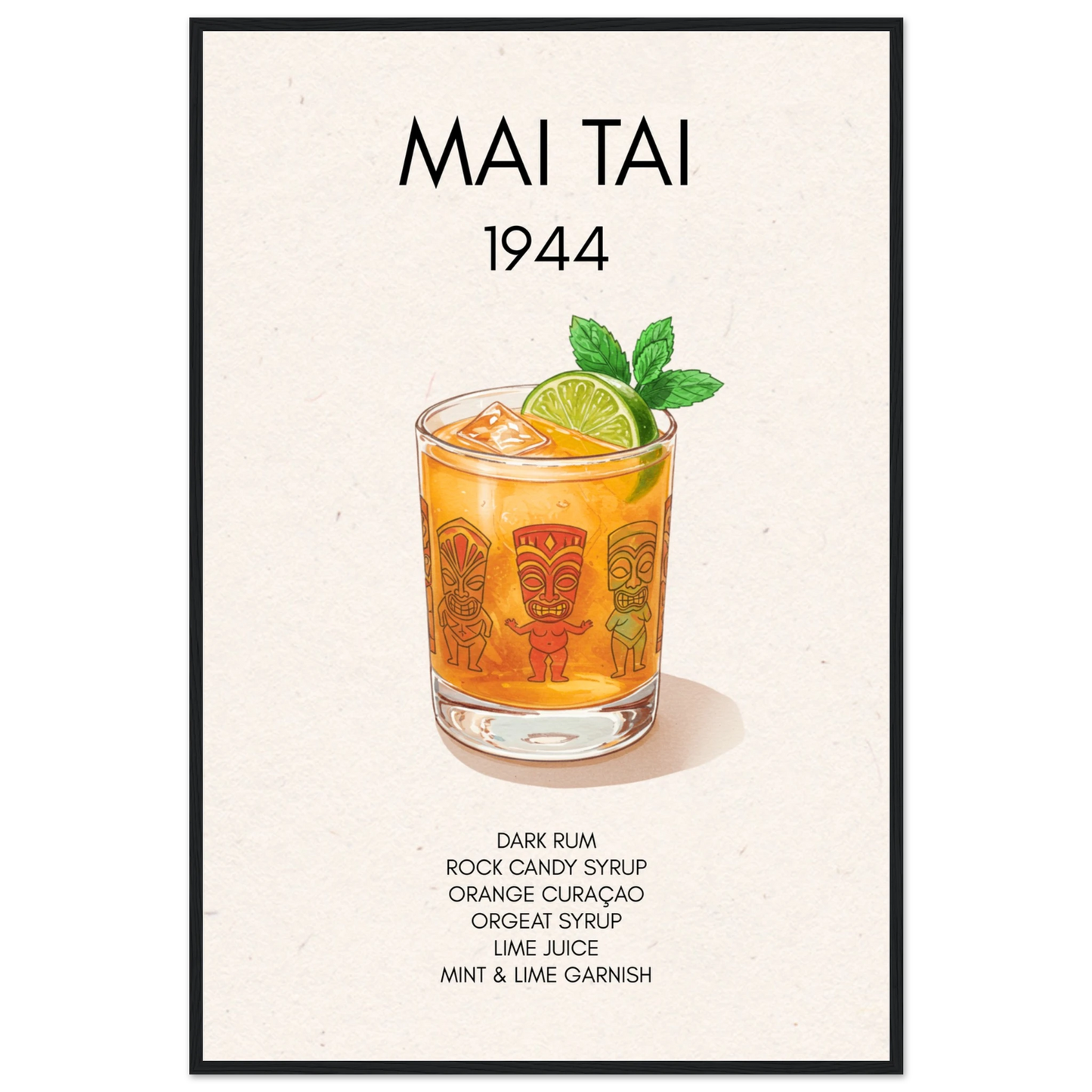 Mai Tai Tropical Cocktail Bar Poster Print Black Wood Frame 60x90 cm 24x36″ Premium Matte Paper Wooden Framed Poster