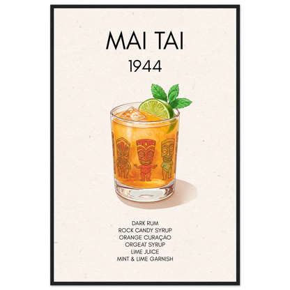 Mai Tai Tropical Cocktail Bar Poster Print Black Wood Frame 60x90 cm 24x36″ Premium Matte Paper Wooden Framed Poster