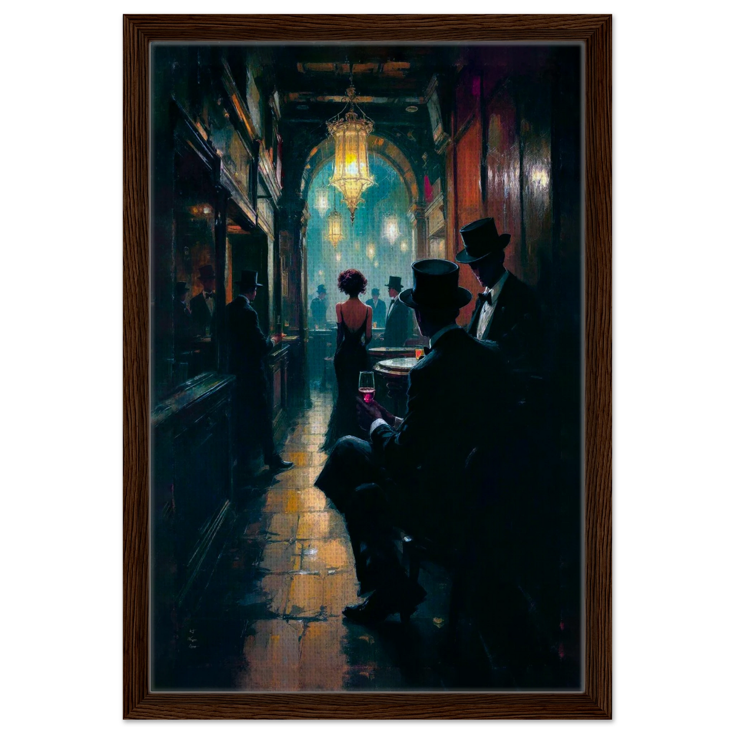 Prohibition Speakeasy Art Deco Print Dark Brown Wood Frame 40x60 cm 16x24″ Framed Canvas