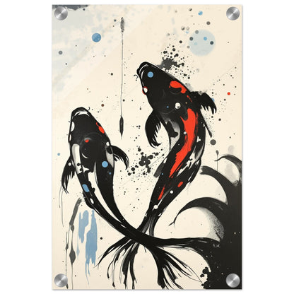 Modern Koi Fish Ocean Art Print 60x90 cm 24x36″ Museum-Quality Matte Framed Poster Black Wood Frame