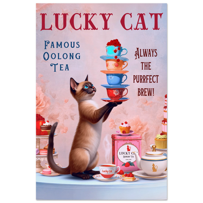 Siamese Lucky Cat Vintage Tea Art Print 60x90 cm 24x36″ Museum-Quality Matte Paper Poster No Frame