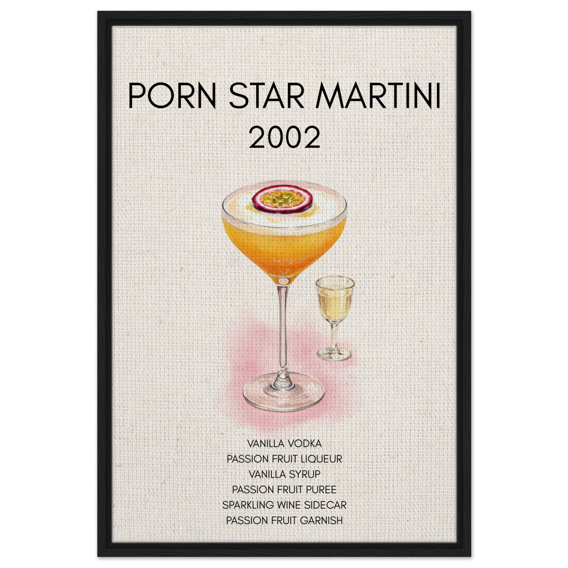 Porn Star Martini Bar Art Cocktail Print Black Wood Frame 60x90 cm 24x36″ Framed Canvas