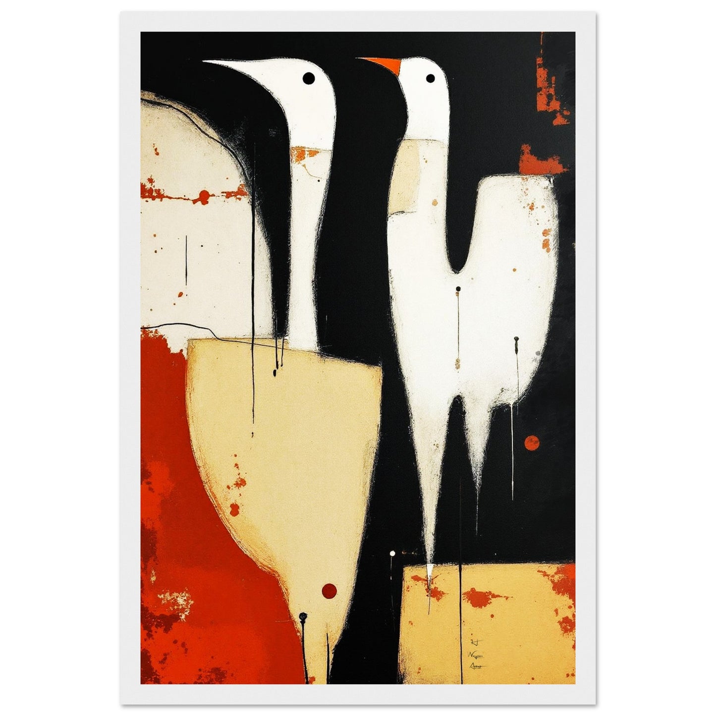 Abstract Neutral Goose Bird Art Print 40x60 cm 16x24″ Museum-Quality Wooden Framed Poster Black frame