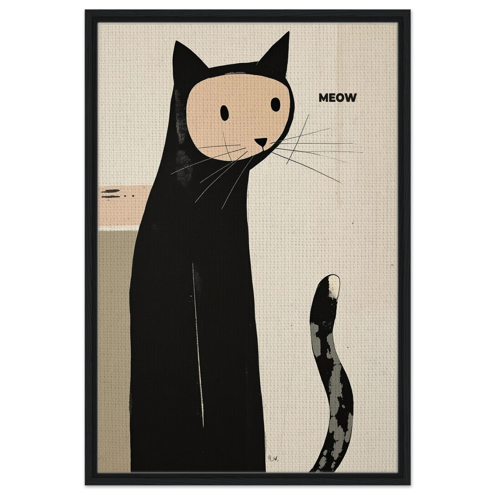 Quirky Modern Cat Art Poster Print 60x90 cm 24x36″ Framed Canvas Black Wood Frame