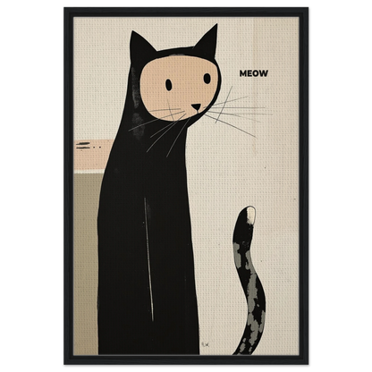 Quirky Modern Cat Art Poster Print 60x90 cm 24x36″ Framed Canvas Black Wood Frame