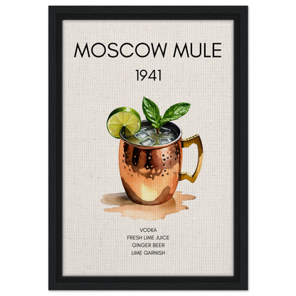 Moscow Mule Cocktail Bar Poster Print Black Wood Frame 30x45 cm 12x18″ Framed Canvas