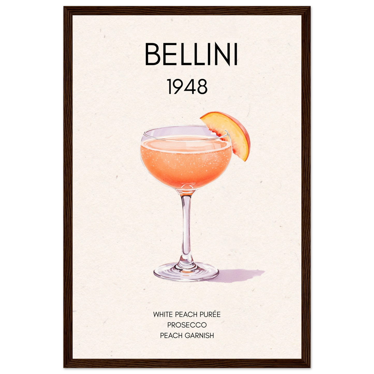 Italian Bellini Cocktail Bar Poster Print 30x45 cm 12x18″ Premium Matte Paper Wooden Framed Poster Dark Brown Wood Frame