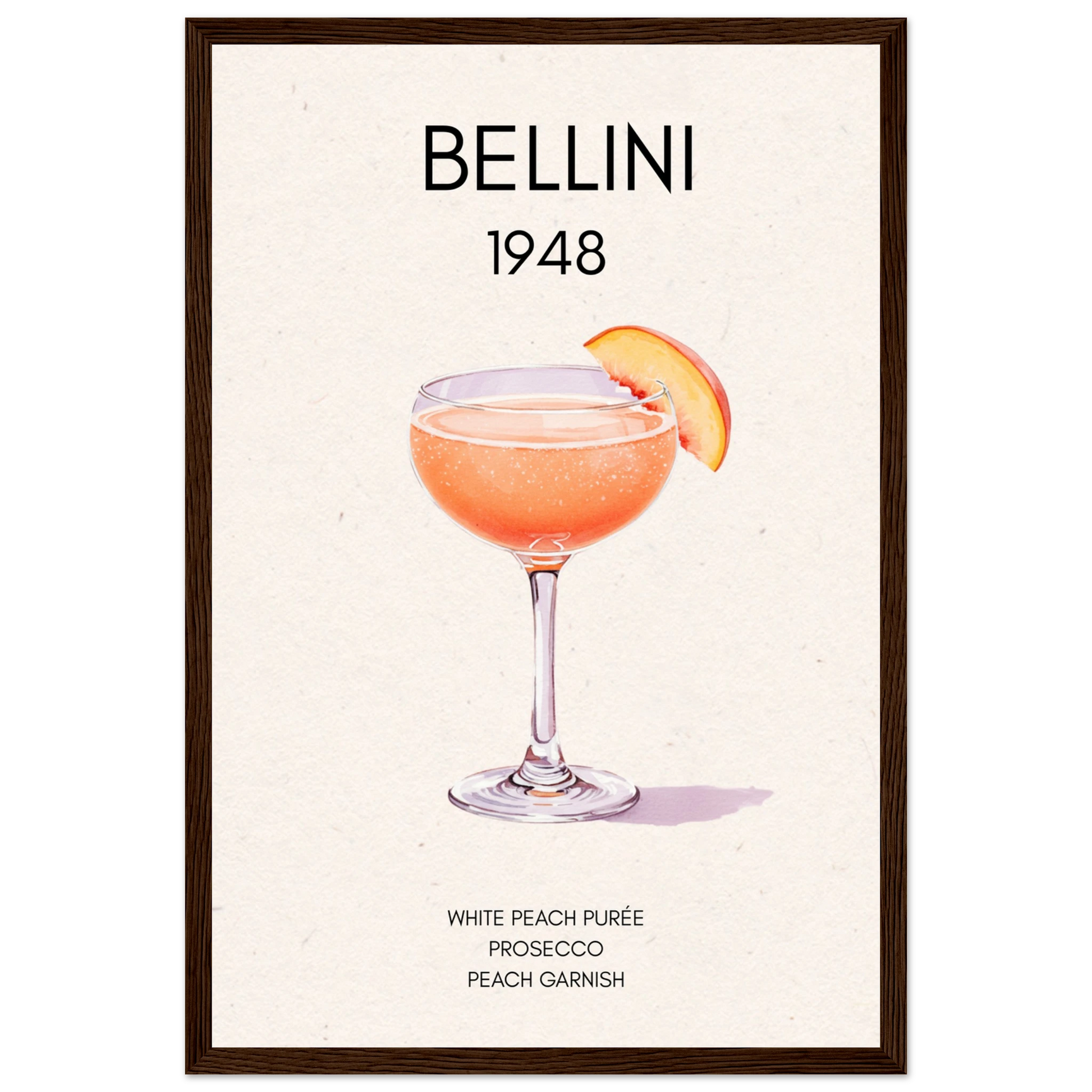 Italian Bellini Cocktail Bar Poster Print 30x45 cm 12x18″ Premium Matte Paper Wooden Framed Poster Dark Brown Wood Frame