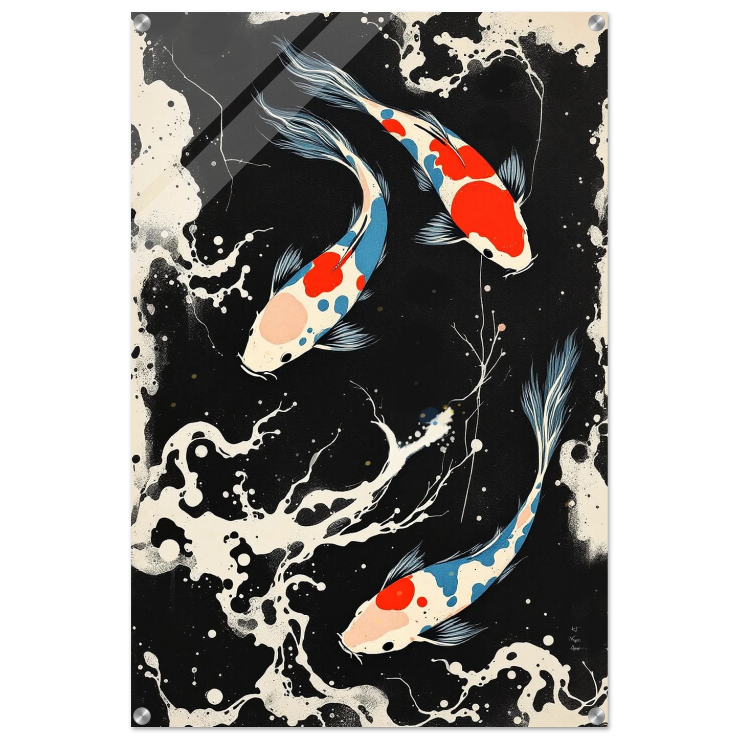 Modern Black White Koi Fish Ocean Art Print 60x90 cm 24x36″ Sleek Acrylic Print No Frame