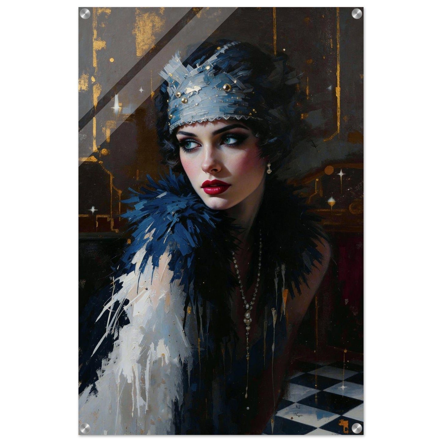 1920s Gatsby Flapper Painting Art Print - Speakeasy Prohibition Wall Decor 24x36″ Sleek Acrylic Print