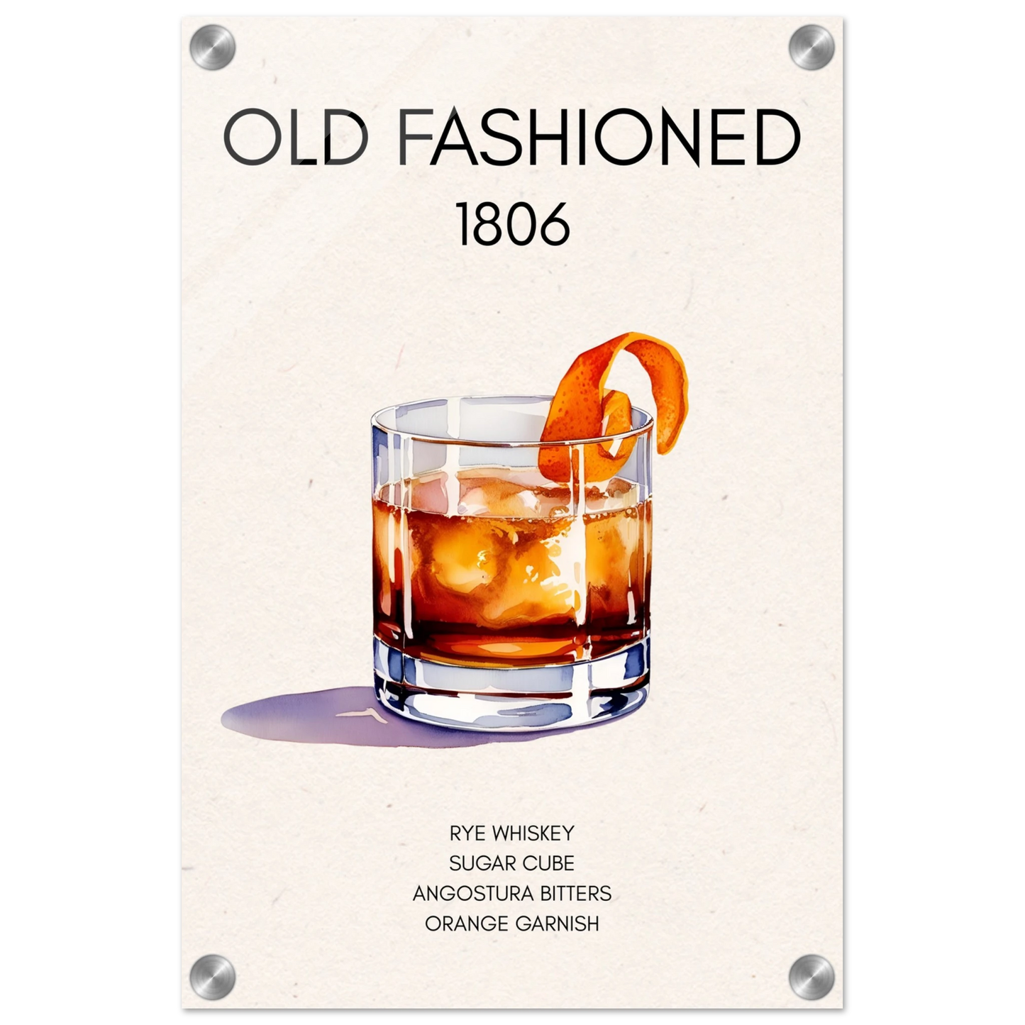 Classic Old Fashioned Cocktail Bar Poster Print No Frame 30x45 cm 12x18″ Sleek Acrylic Print