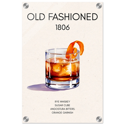 Classic Old Fashioned Cocktail Bar Art Print No Frame 30x45 cm 12x18″ Sleek Acrylic Print