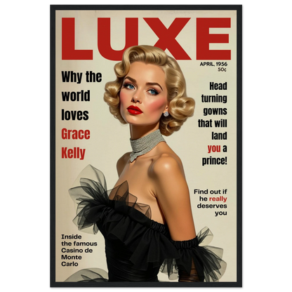 Grace Kelly Hollywood Glam Magazine Art Print Black Wood frame 40x60 cm 16x24″ Museum-Quality Matte Framed Poster
