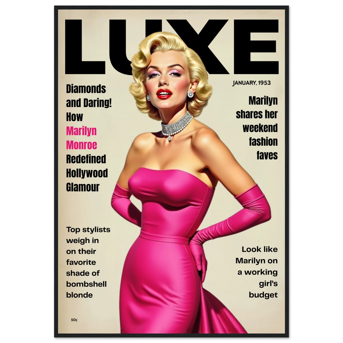 Marilyn Monroe Old Hollywood Art Print Black Wood Frame 70x100 cm 28x40″ Premium Matte Paper Wooden Framed Poster