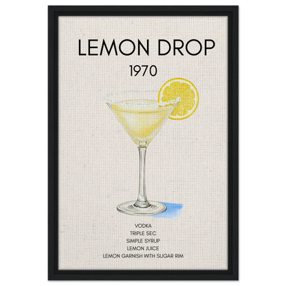 Lemon Drop Martini Cocktail Bar Art Print Black Wood Frame 40x60 cm 16x24″ Framed Canvas