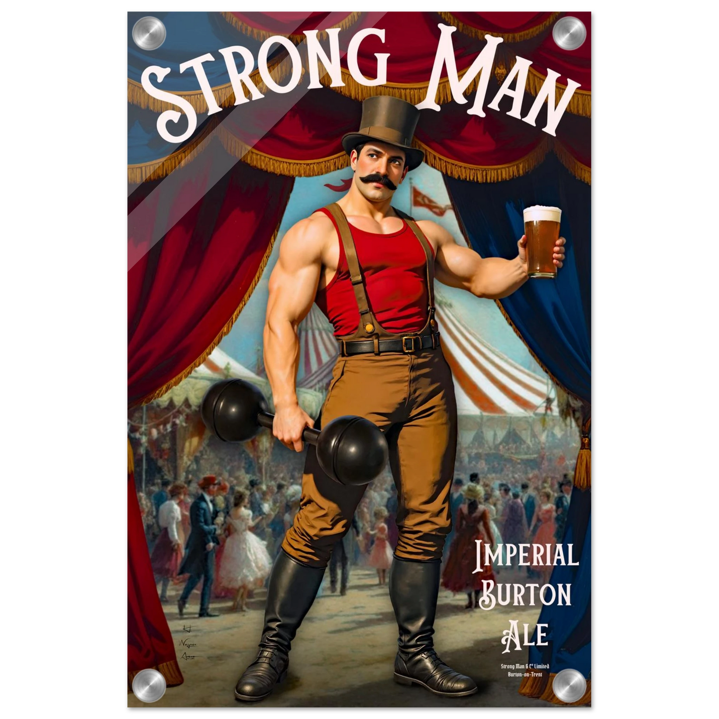 Vintage Victorian Circus Strongman Ale Art Print No Frame 30x45 cm 12x18″ Sleek Acrylic Print