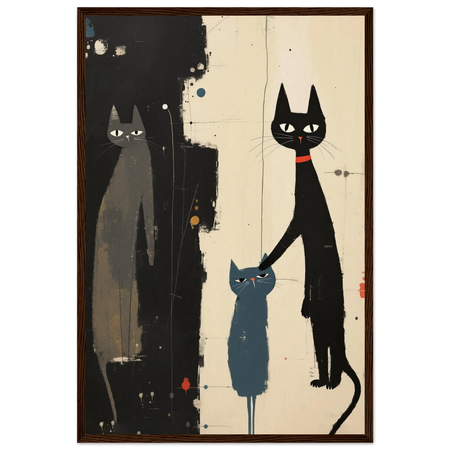 Abstract Cat Family Art Poster Print Dark Brown Wood Frame 40x60 cm 16x24″ Premium Matte Paper Wooden Framed Poster