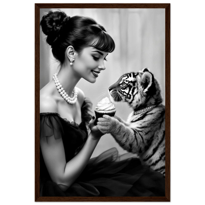 Audrey Hepburn Tiger Cub Art Print Dark Brown Wood Frame 30x45 cm 12x18″ Classic Matte Paper Wooden Framed Poster