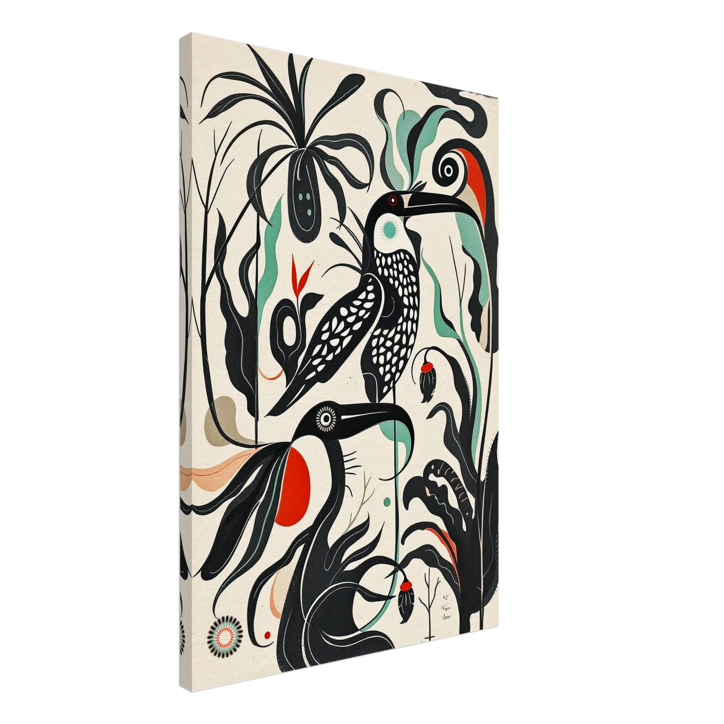 Mid-Century Modern Tropical Bird Art Print No Frame 60x90 cm 24x36″ Gallery Wrapped Canvas
