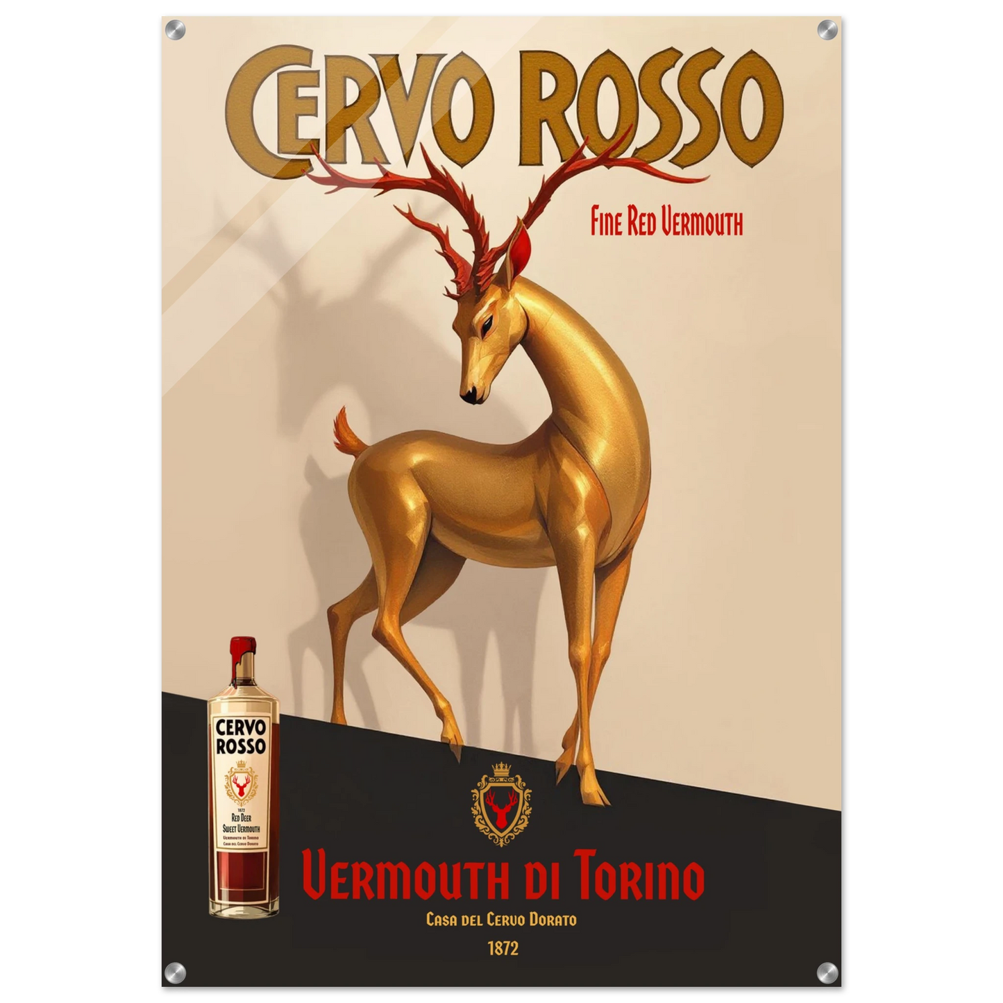 Art Deco Golden Deer Cocktail Bar Poster Print 70x100 cm 28x40″ Sleek Acrylic Print No Frame