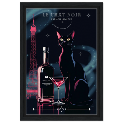 Art Deco Le Chat Noir French Black Cat Art Print 30x45 cm 12x18″ Framed Canvas Black frame