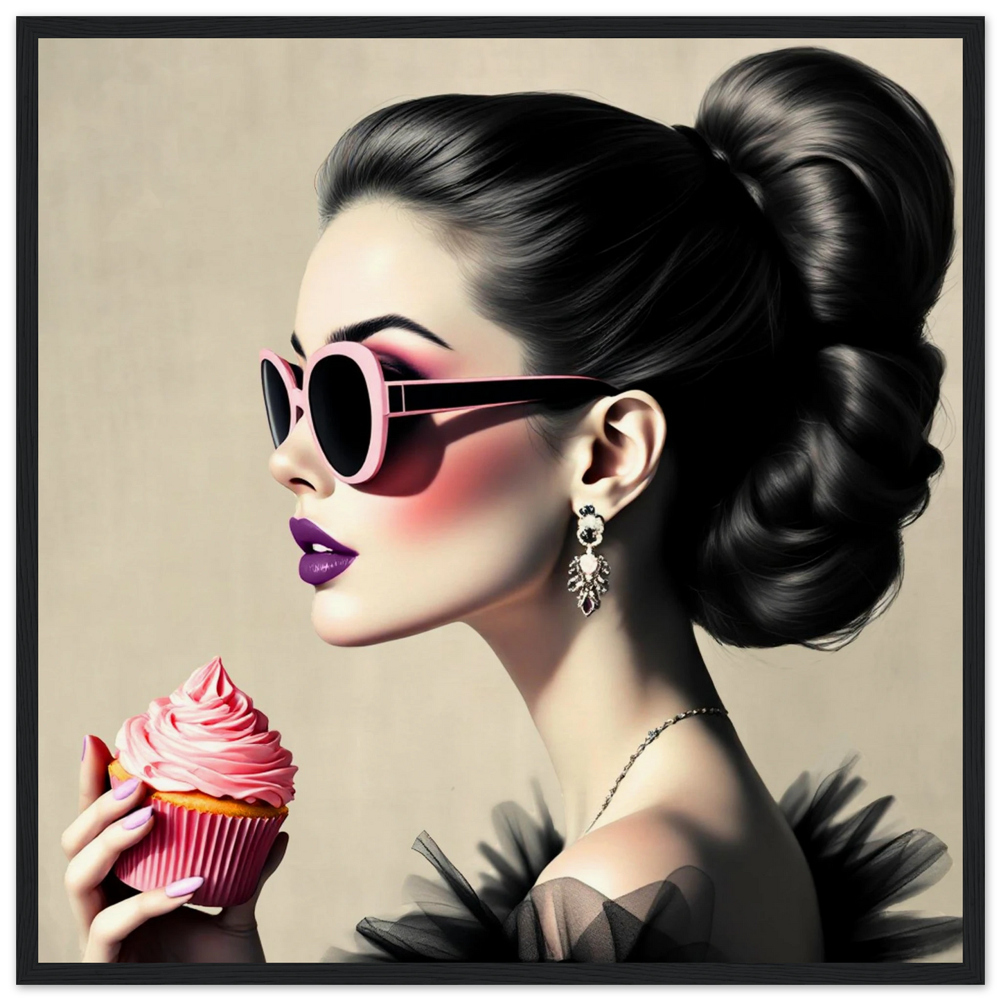 Retro Fashion Model Glam Cupcake Art Print 50x50 cm 20x20″ Museum-Quality Matte Paper Wooden Framed Poster