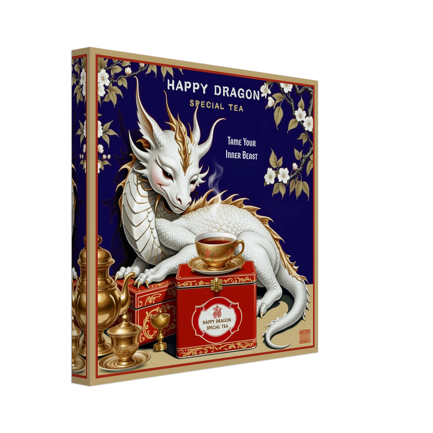Happy Dragon Tea Art Print 30x30 cm 12x12″ Gallery Wrapped Canvas No Frame