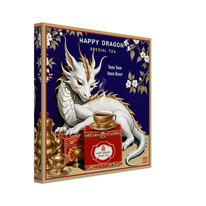 Happy Dragon Tea Art Print 30x30 cm 12x12″ Gallery Wrapped Canvas No Frame